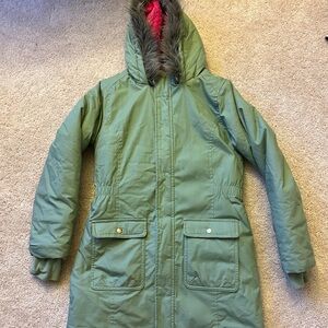 Cat & Jack Olive Green Kids Coat with Faux Fur Hood